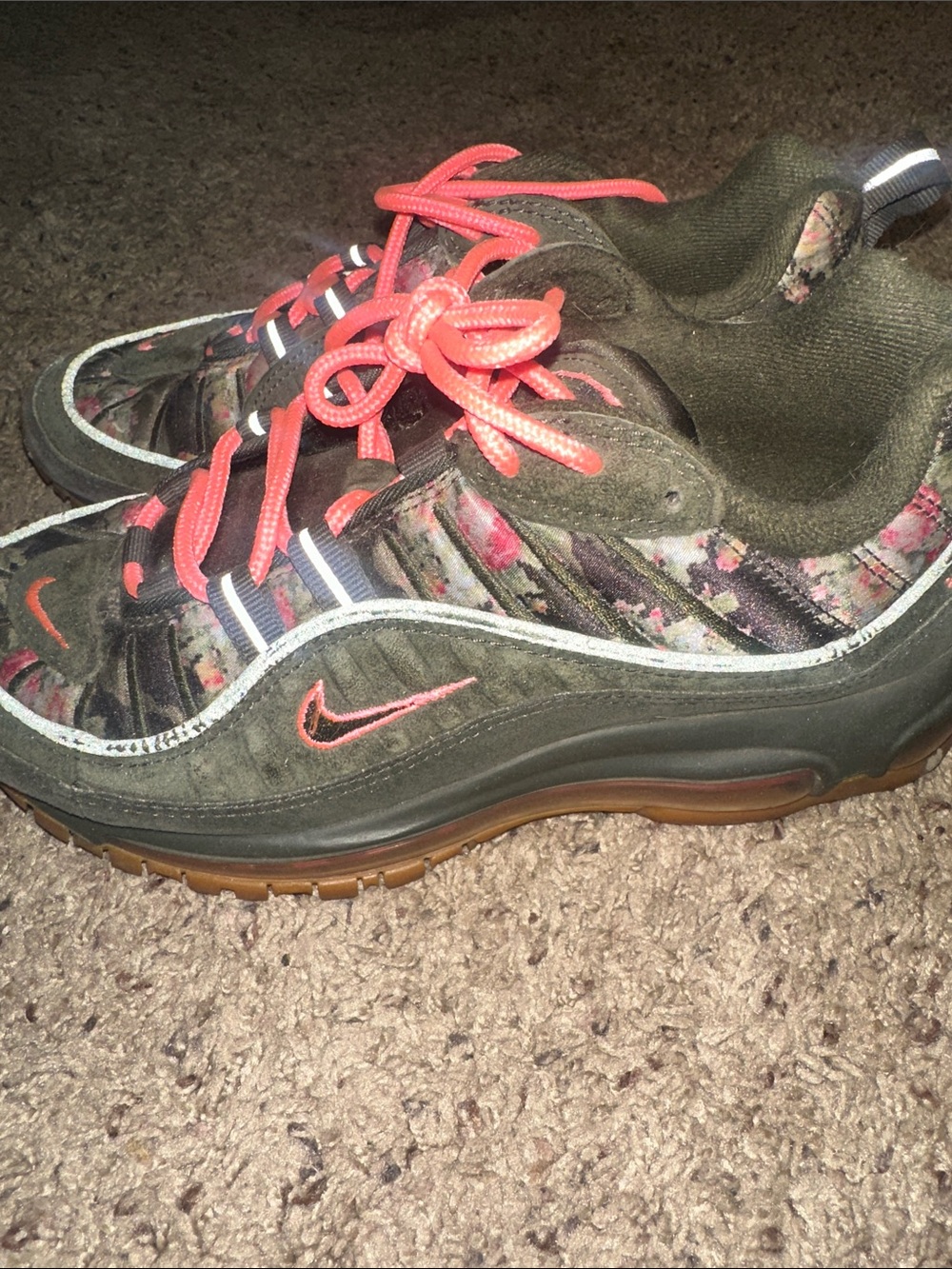 Nike Women’s Olive Floral Sneakers with Coral Laces